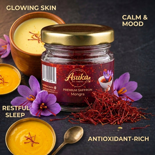 Asuka Mongra saffron benefits — glowing skin, restful sleep, calm mood and antioxidant support