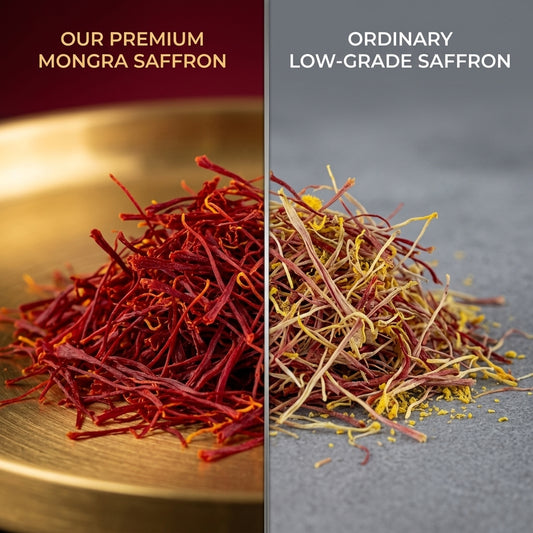 Asuka premium Mongra saffron compared with ordinary long-stem saffron — superior thread quality
