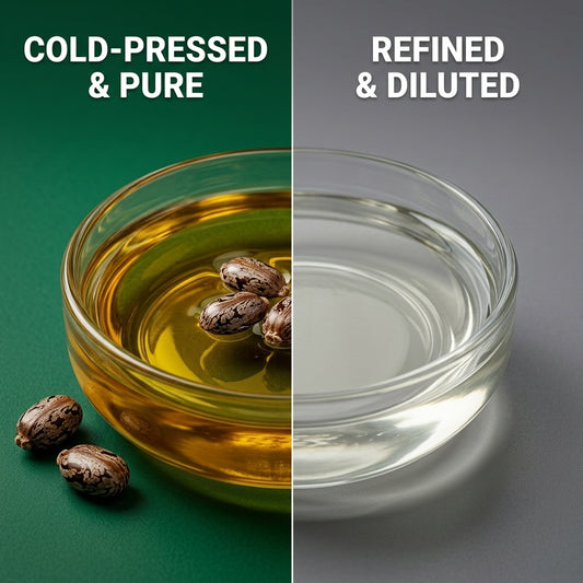 Asuka cold-pressed pure castor oil versus refined, diluted castor oil — purity comparison