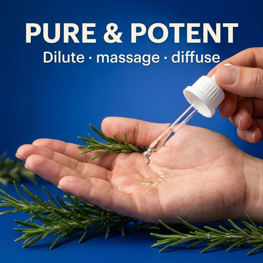 Ways to use Asuka rosemary oil — dilute and massage, diffuse, or inhale