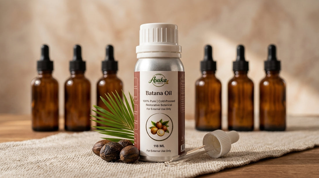 Asuka batana oil styled for a blog feature — Batana vs Castor, Rosemary and Argan: Which Hair Oil Is Right for You?