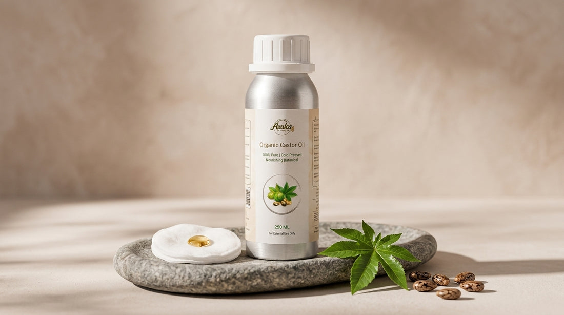Asuka organic castor oil styled for a blog feature — Castor Oil for Skin: Benefits, How to Use It, and Who Should Skip It