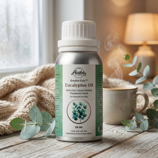 Asuka eucalyptus oil styled for a blog feature — Eucalyptus for Cold Season: Comforting Ways to Breathe Easier