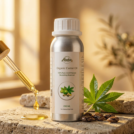 Asuka organic castor oil styled for a blog feature — Liquid Gold: The Ultimate Guide to Castor Oil Benefits and How to Use It