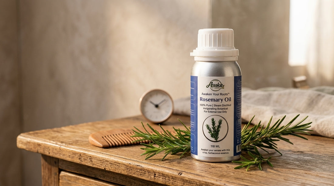 Asuka rosemary oil styled for a blog feature — 5 Rosemary Oil Mistakes That Stall Your Hair Results