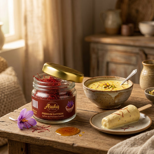Asuka Kashmiri saffron styled for a blog feature — Saffron Dessert Recipes: Kheer, Kulfi and Saffron Rice Pudding