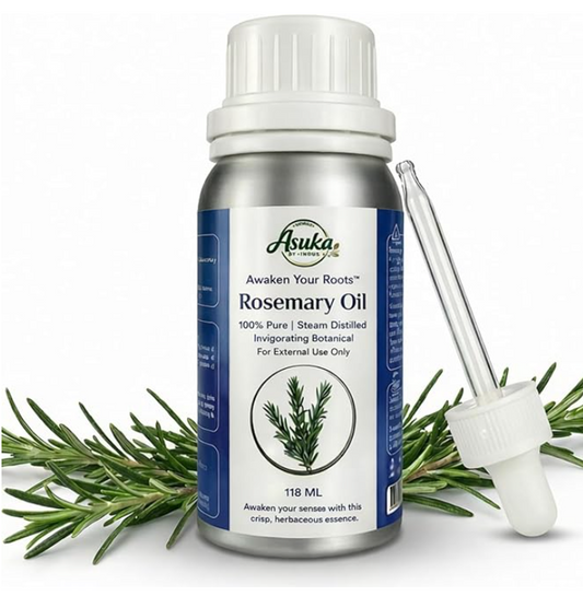 Asuka Rosemary Oil - 100% Pure Rosemary Oil for Hair Growth - Hair Growth for Men and Women - Ideal for Scalp Massage - Steam-Distilled - 118 ml Bottle with Dropper