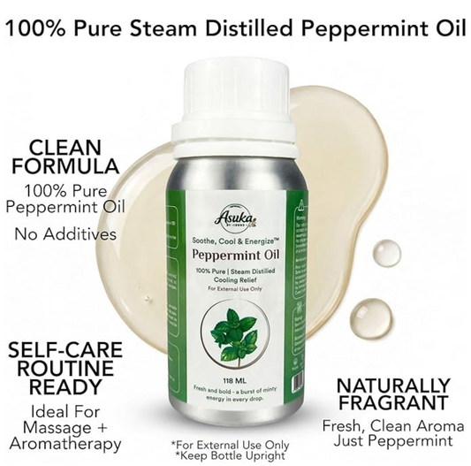Asuka Peppermint Essential Oil – 100% Pure | Aromatherapy & Scalp | 118ml