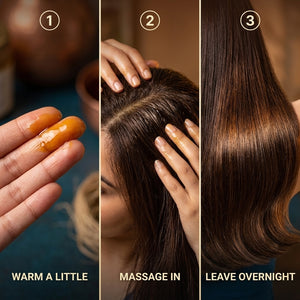 How to use Asuka batana oil — warm a little, massage into scalp and hair, leave overnight