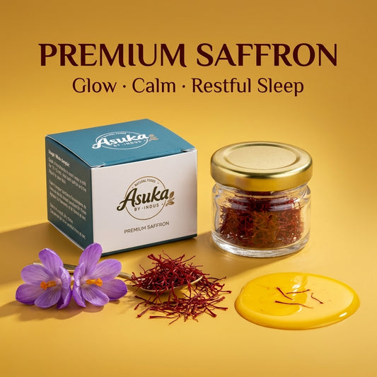 Asuka premium Kashmiri saffron for glow, calm and restful sleep — vivid red threads