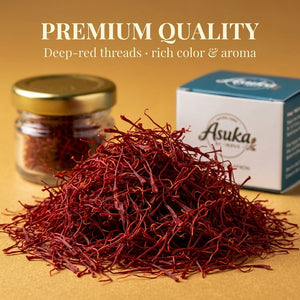 Macro close-up of Asuka grade-A Kashmiri saffron threads with deep red colour