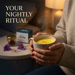 Asuka saffron nightly ritual — a warm cup of saffron milk for relaxation before bed