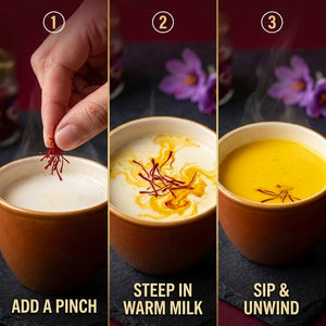 How to use Asuka Mongra saffron — add a pinch, steep in warm milk, sip and unwind