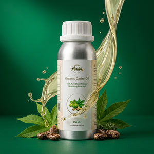 Asuka Organic Castor Oil — USDA organic, cold-pressed oil in an aluminium bottle with dropper