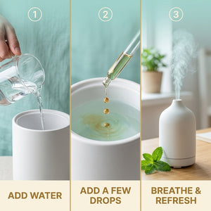 How to use Asuka peppermint oil — add to water, a few drops, and breathe in to refresh