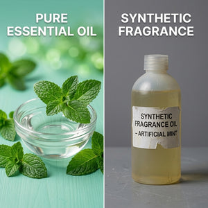 Asuka pure peppermint essential oil versus synthetic fragrance oil — purity comparison