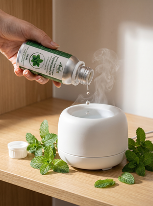 Adding Asuka Peppermint Oil to a diffuser