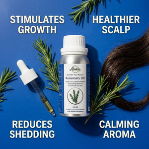 Asuka rosemary oil benefits — stimulates growth, healthier scalp, reduces shedding, calming aroma