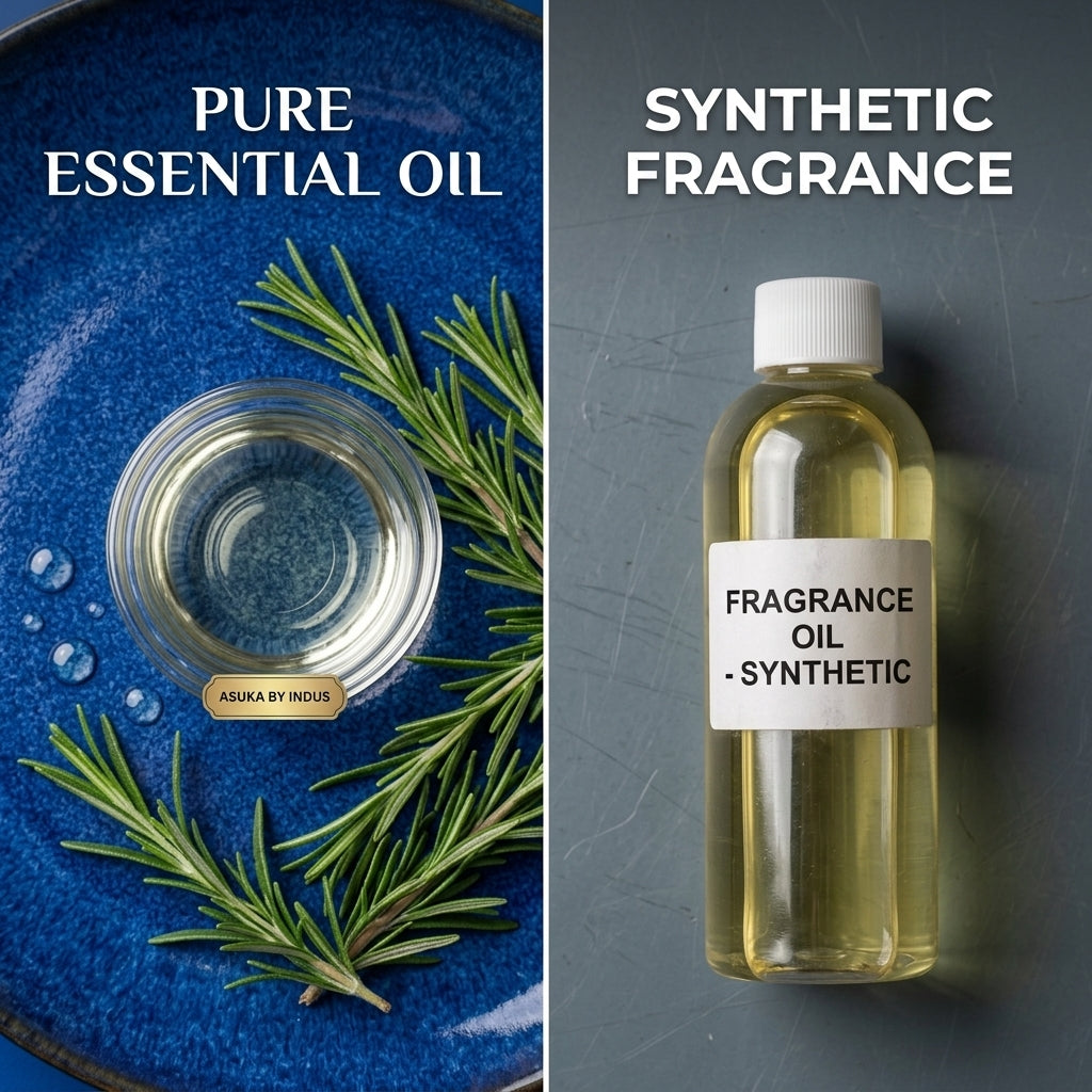 Asuka pure rosemary essential oil versus synthetic fragrance oil — purity comparison